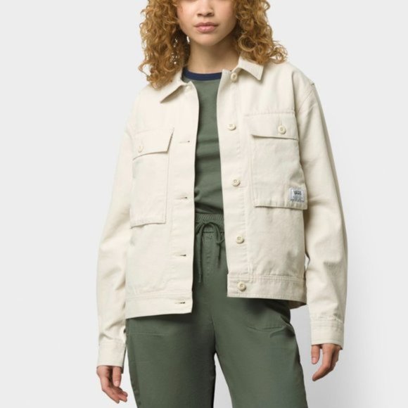 💖MEGA SALE💖Vans Clark Jacket Cotton Marshmallow Woven Logo Women's VN0A5AR6FS8 - Picture 2 of 8